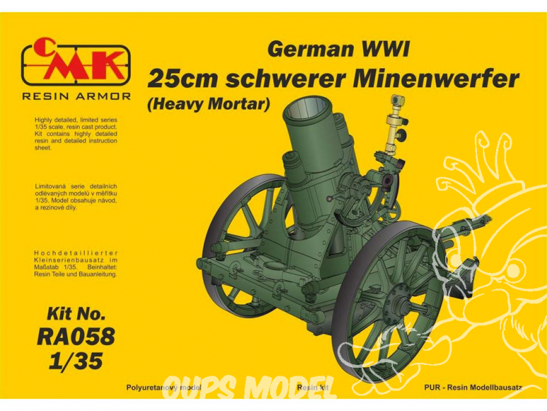 CMK kit resine RA058 25cm schwerer Minenwerfer, lourd mortier Allemand Résine en kit WWI 1/35