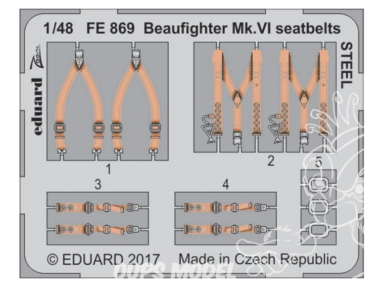 EDUARD photodecoupe avion FE869 Harnais métal Beaufighter Mk.VI Tamiya 1/48