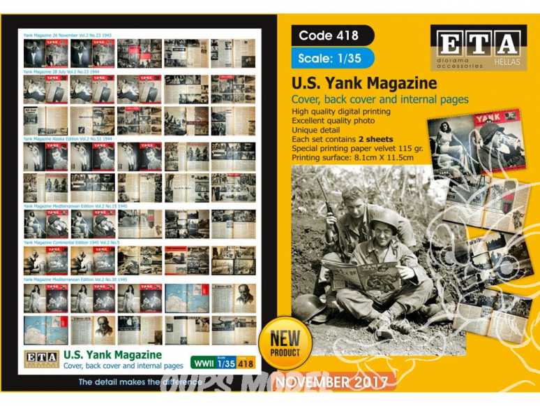 ETA diorama 418 Magazine US Yank couverture dos et pages internes WWII 1/35
