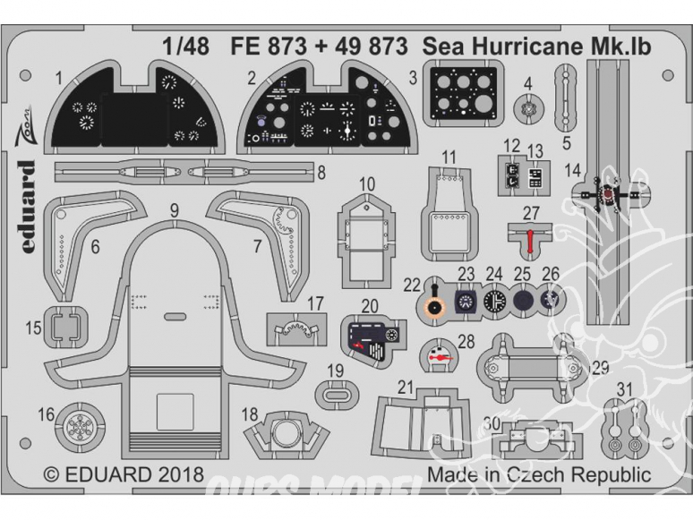 EDUARD photodecoupe avion FE873 Zoom Sea Hurricane Mk.Ib Airfix 1/48