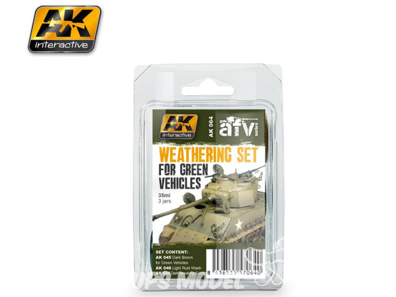 Ak Interactive Set Weathering AK064 Vieillissement pour véhicules verts 3 x 35ml