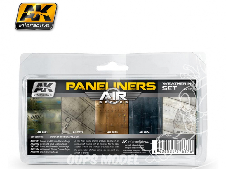 Ak Interactive Set Weathering AK2070 Paneliners 5 x 35ml