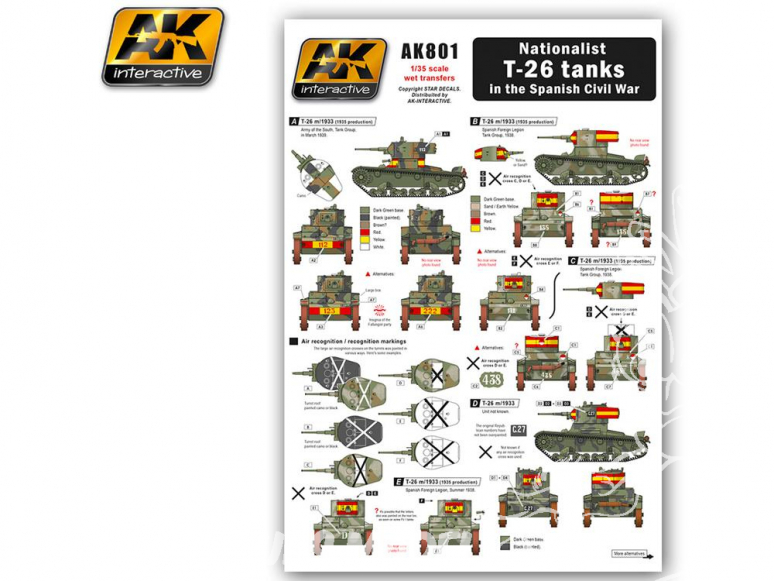 AK interactive ak801 Decalques pour Chars nationalistes T-26 pendant la Guerre Civile Espagnole 1/35