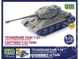 CHAR T-34 CAPTURÉ équipé d’un CANON de 8.8 cm KwK 36L/36 1/72 Unimodels UM maquettes militaire 252