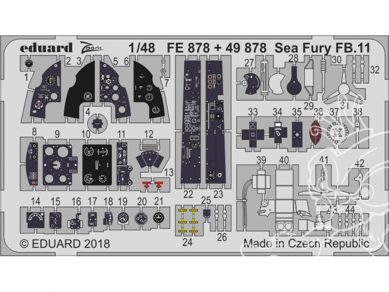 EDUARD photodecoupe avion FE878 Zoom Intérieur Sea Fury FB.11 Airfix 1/48