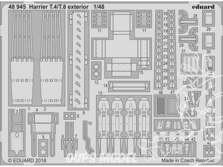 EDUARD photodecoupe avion 48945 Exterieur Harrier T.4/T.8 Kinetic 1/48