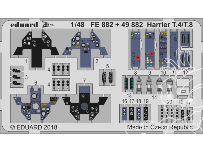 EDUARD photodecoupe avion FE882 Zoom intérieur Harrier T.4/T.8 Kinetic 1/48