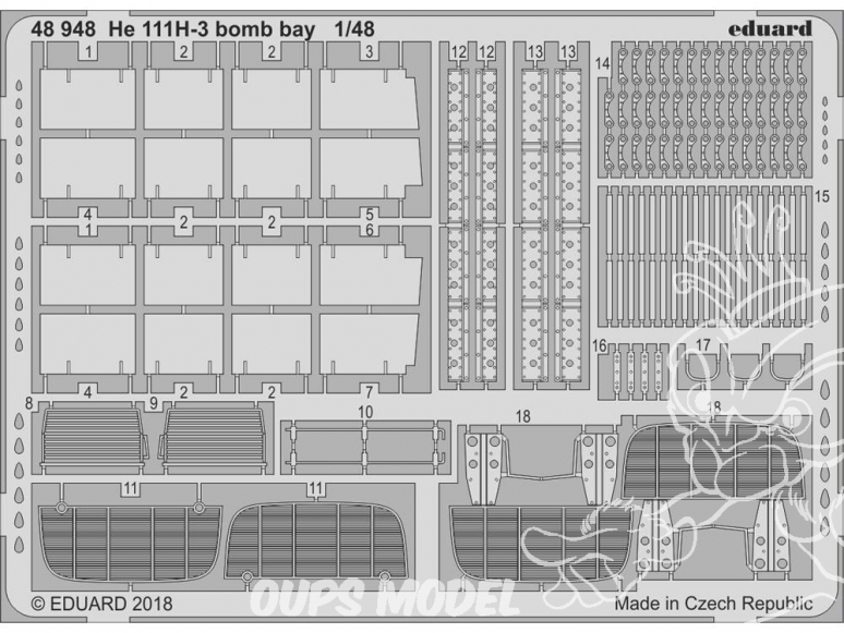 EDUARD photodecoupe avion 48948 Heinkel He 111H-3 Baie de bombe Icm 1/48