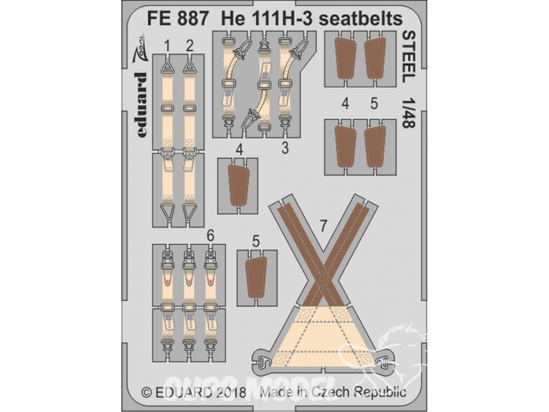 EDUARD photodecoupe avion FE887 Heinkel He 111H-3 Harnais métal Icm 1/48