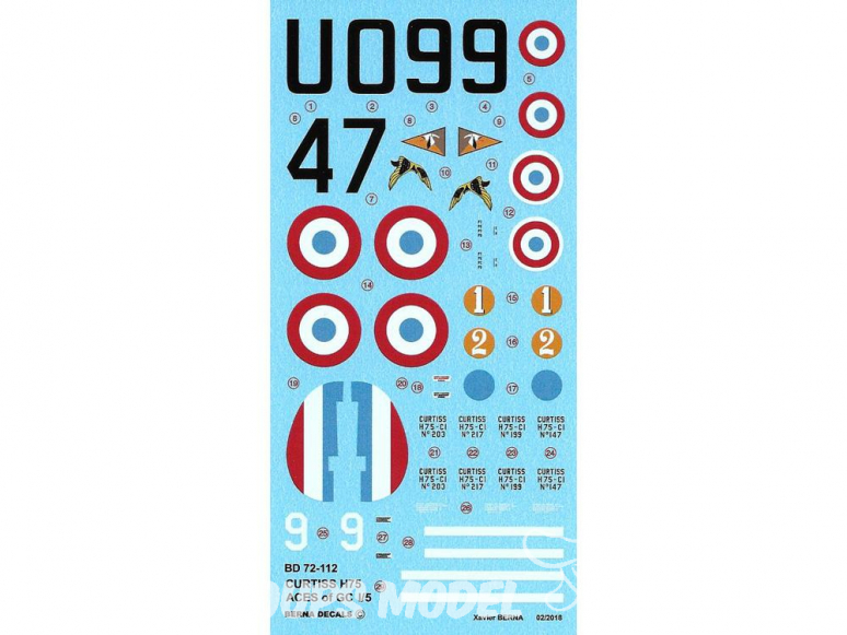 DECALQUES Curtiss H-75 Aces of CG 1/5 1/72 BERNA DECALS BD72-112