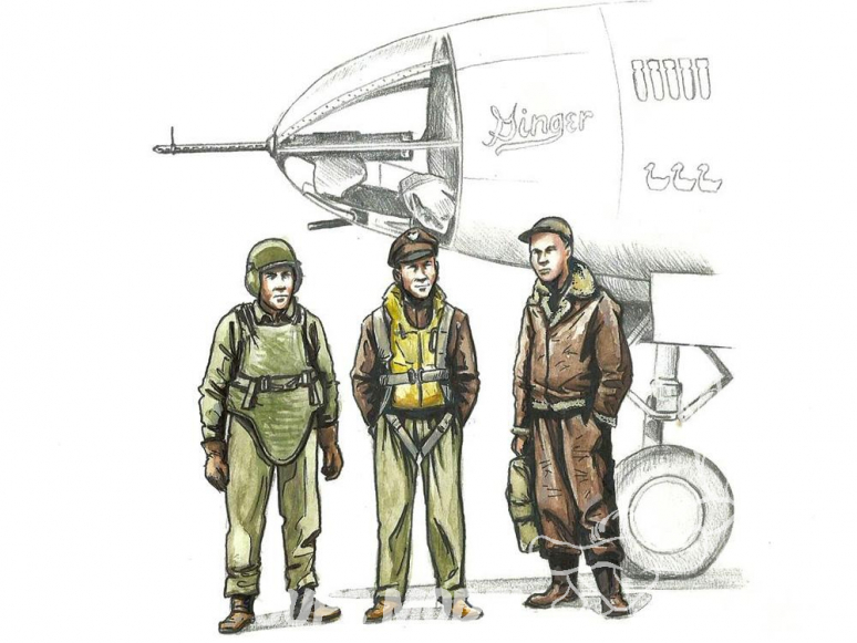Cmk kit figurine F72339 Pilote de bombardier américain de la seconde guerre mondiale et deux artilleurs 1/72
