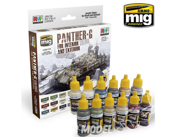 MIG peinture 7174 Set couleurs Panther G pour Intérieur et extérieur 12 x 17ml