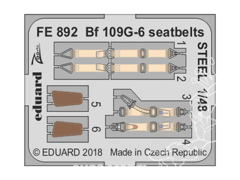 EDUARD photodecoupe avion FE892 Harnais métal Messerschmitt Bf109G-6 Tamiya 1/48