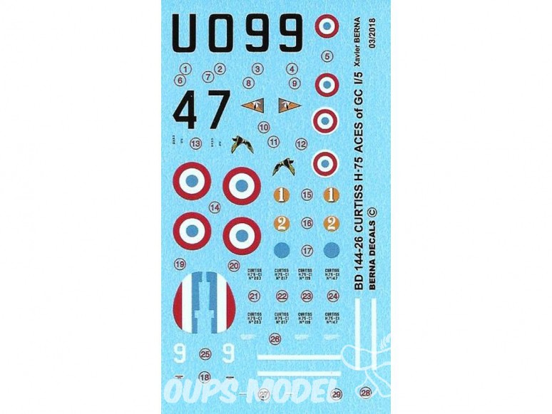 DECALQUES BERNA DECALS BD144-26 Curtiss H-75 ACES of GC 1/5 1/144