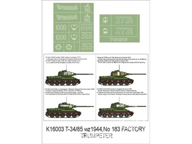 Montex Super Mask K16003 T-34/85 1944 No 183 Factory Trumpeter 1/16