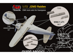 Cmk kit d'amelioration 7395 J2M3 Raiden Wing Flaps, pour kit Hasegawa 1/72