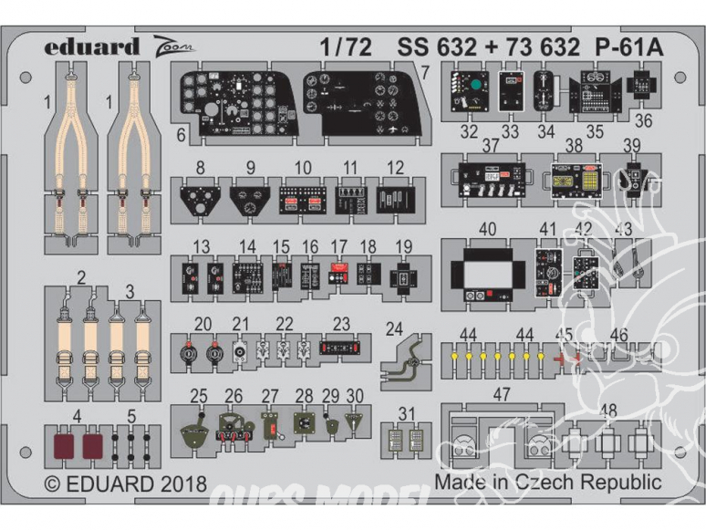 Eduard photodecoupe avion SS632 Zoom Intérieur P-61A Hobby Boss 1/72