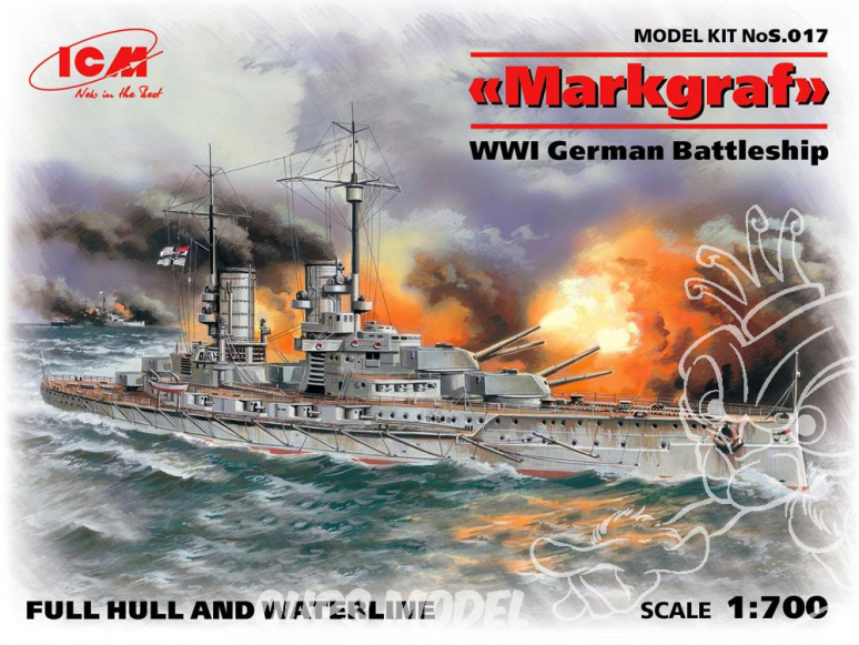 Icm maquette bateau S.017 Markgraf Cuirassé allemand WWI (coque entiere et waterline) 1/700