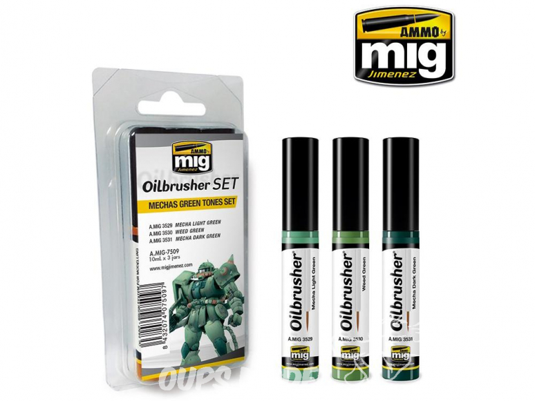 MIG Oilbrusher Set 7509 Set tons verts Mechas Peinture a l'huile avec applicateur