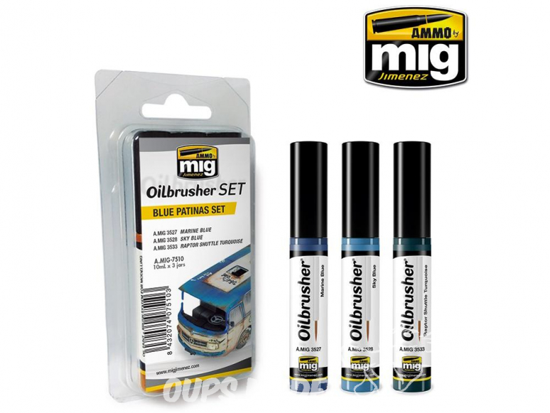 MIG Oilbrusher Set 7510 Set patine bleu Peinture a l'huile avec applicateur