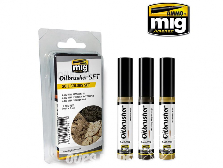 MIG Oilbrusher Set 7511 Set couleurs de sol Peinture a l'huile avec applicateur