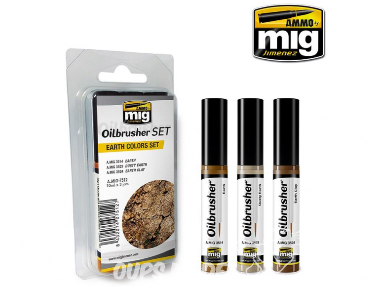 MIG Oilbrusher Set 7512 Set couleurs Terre Peinture a l'huile avec applicateur