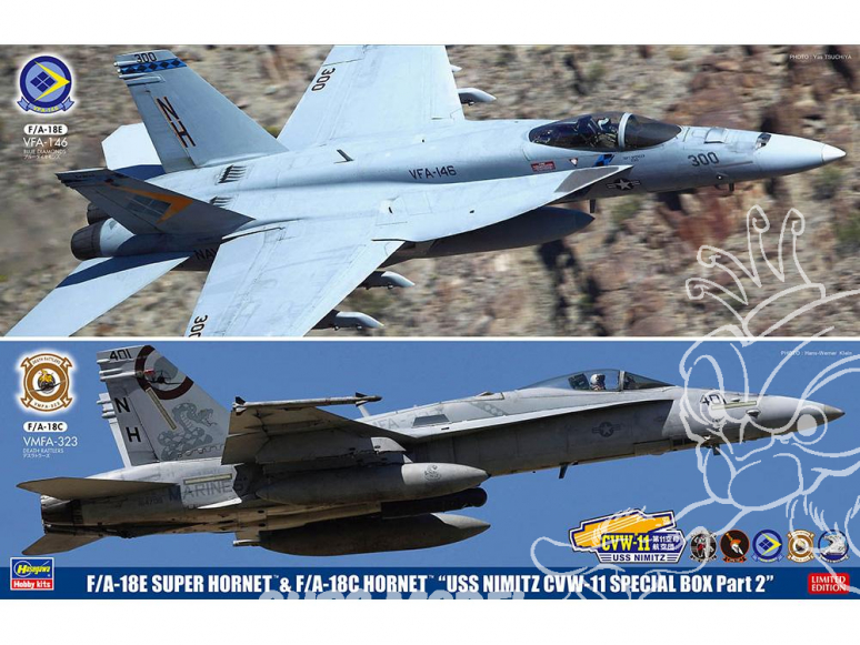 Hasegawa maquette avion 52167 F/A-18E Super Hornet & F/A-18C Hornet "USS Nimitz CVW-11" (2 kits) Limited Edition 1/72