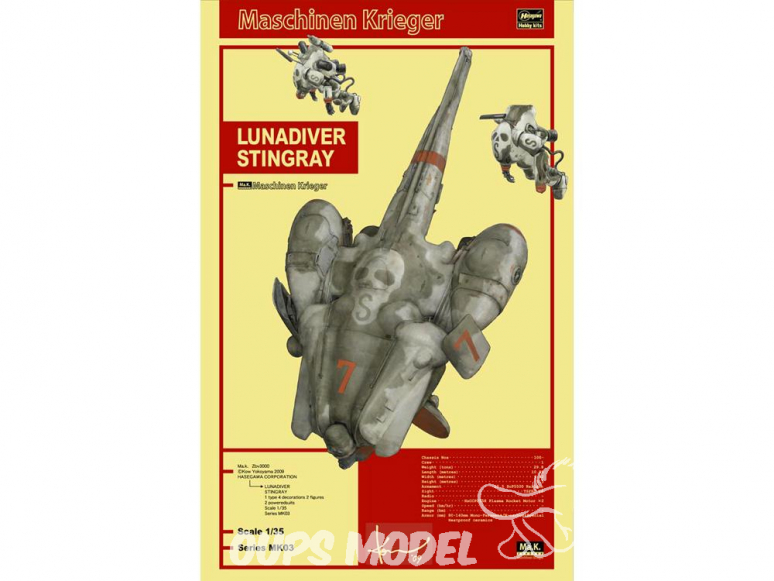 Hasegawa maquette serie 64003 Lunadiver Stingray Maschinen Krieger 1/35