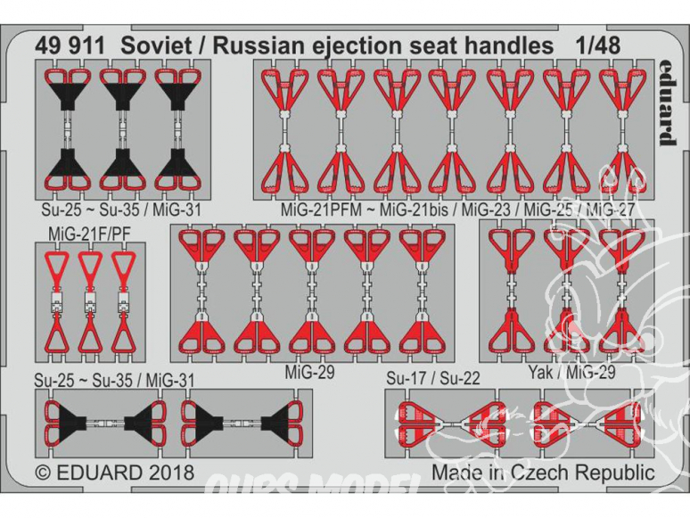 EDUARD photodecoupe avion 49911 Poignées de sièges éjectables Soviétique / Russe 1/48