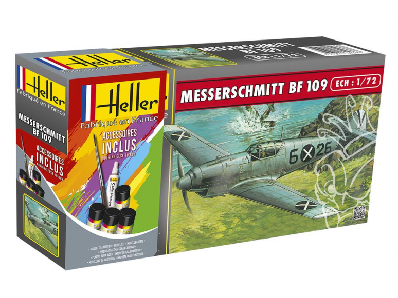Heller maquette avion 56236 Messerschmitt Bf109 inclus peintures principale colle et pinceau 1/72