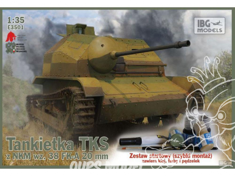 IBG maquette militaire 3501 TKS Tankette avec canon de 20mm avec peintures Hataka pinceau et colle 1/35