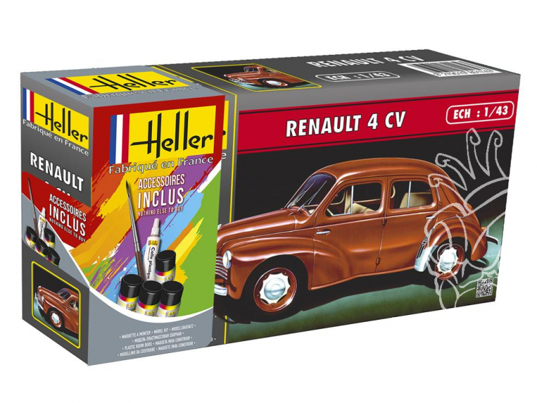 HELLER maquette voiture 56174 Renault 4CV inclus peintures principale colle et pinceau 1/43