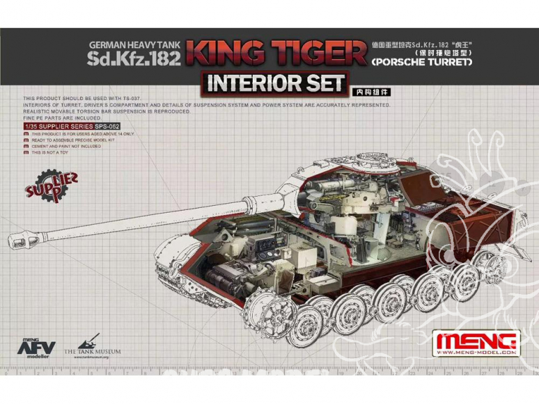 Meng maquette voiture SPS-062 Set d'interieur pour Sd.Kfz.182 King Tiger tourelle porsche 1/35