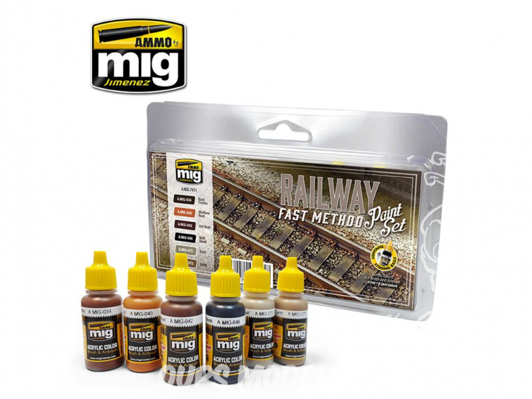 MIG peinture 7471 Set peintures pour chemins de Fer 6 x 17ml