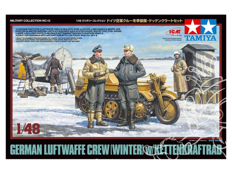 TAMIYA maquette militaire 32412 ÉQUIPAGE ALLEMAND LUFTWAFFE (HIVER) avec KETTENKRAFTRAD 1/48