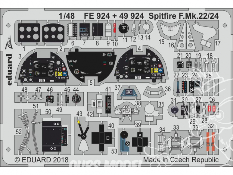 EDUARD photodecoupe avion FE924 Zoom Amélioration Spitfire F.Mk.22/24 Airfix 1/48