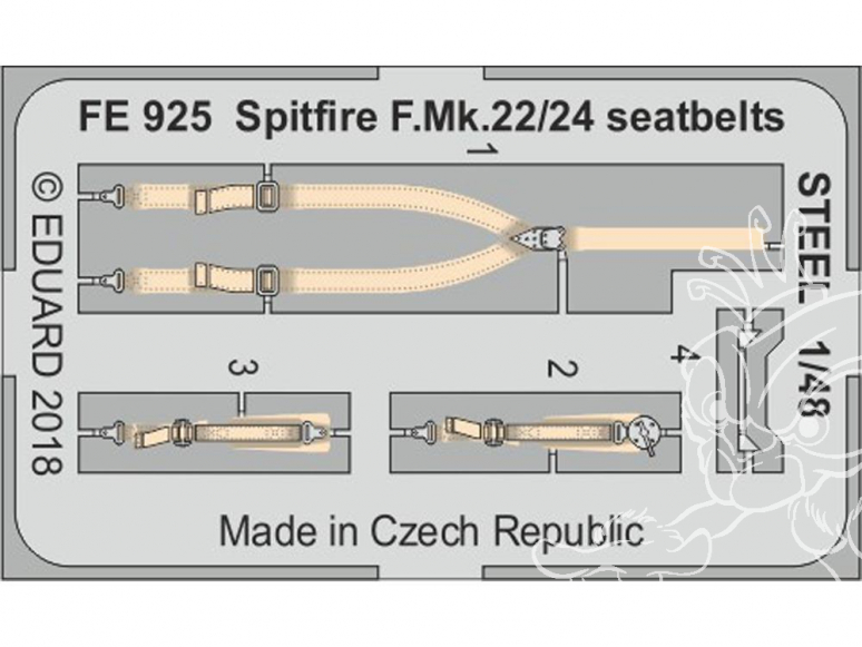 EDUARD photodecoupe avion FE925 Harnais métal Spitfire F.Mk.22/24 Airfix 1/48