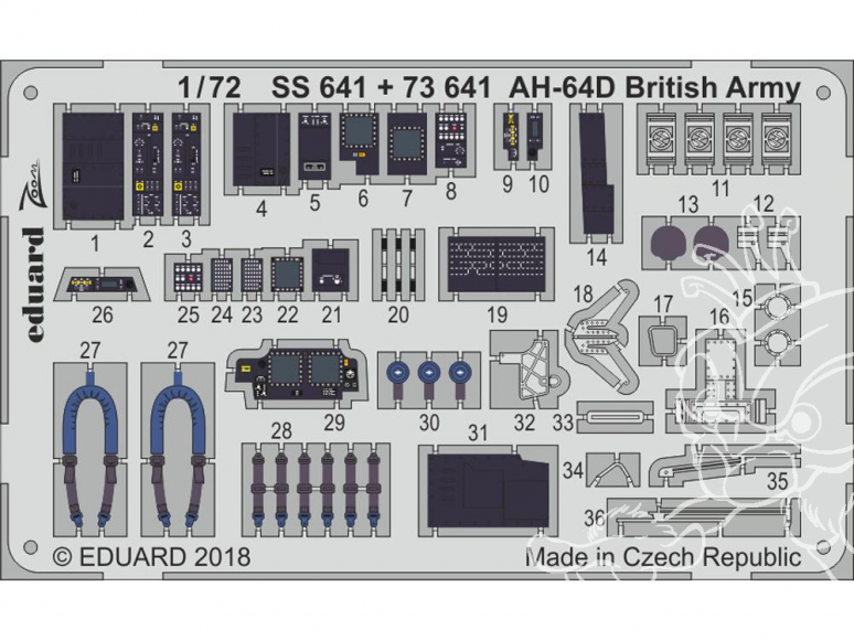 Eduard photodecoupe helicoptere SS641 Zoom Amélioration AH-64D Apache Armée Britannique Academy 1/72