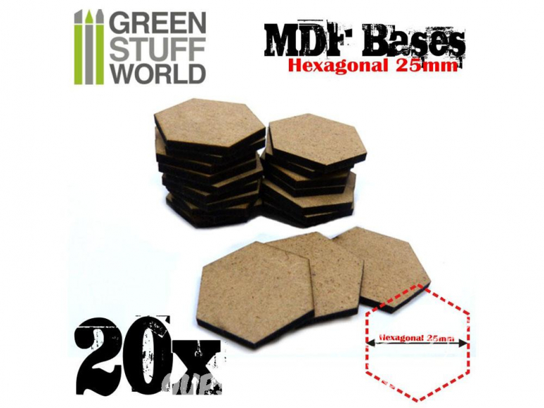 Green Stuff 368532 Socles HEXAGONALE 25 mm en MDF bois