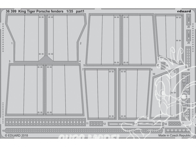 Eduard photodecoupe militaire 36399 Jupes - Fenders King Tiger Porsche Meng 1/35