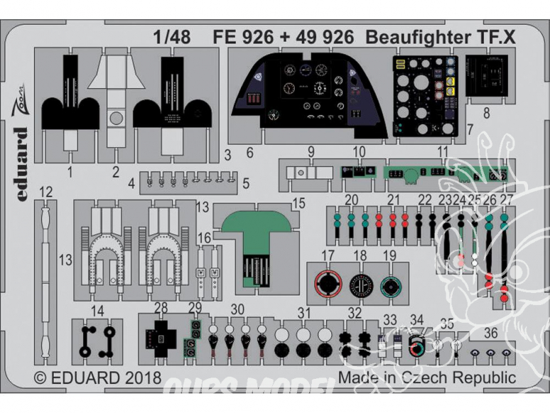 EDUARD photodecoupe avion FE926 Zoom Beaufighter TF.X Revell 1/48