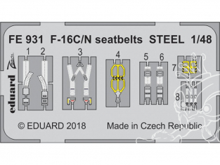 EDUARD photodecoupe avion FE931 Harnais métal F-16C/N Tamiya 1/48