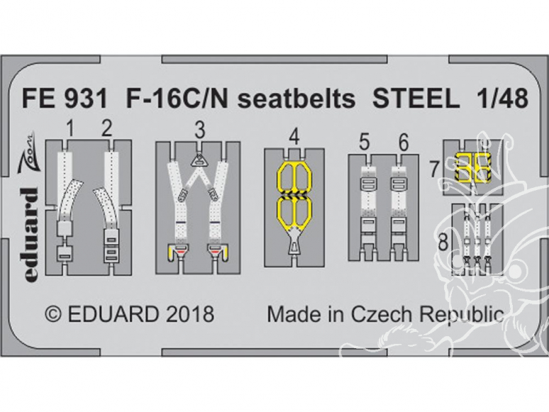 EDUARD photodecoupe avion FE931 Harnais métal F-16C/N Tamiya 1/48