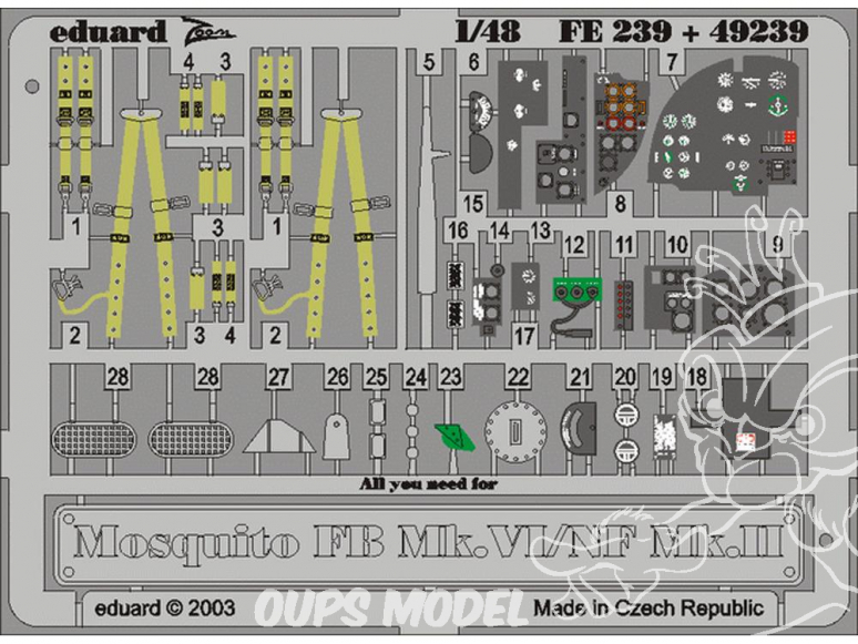 EDUARD photodecoupe avion 49239 Amélioration Mosquito FB Mk.VI/NF Mk.II Tamiya 1/48