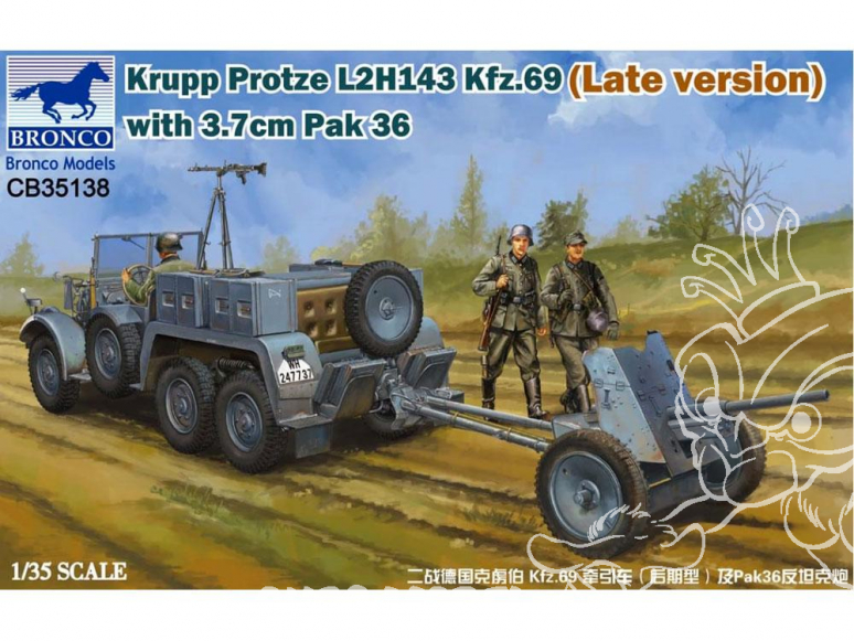 Bronco maquette militaire CB35138 KRUPP PROTZE L2H 143 Kfz.69 (version tardive) avec CANON ANTI CHAR 3.7cm Pak 36 1942 1/35