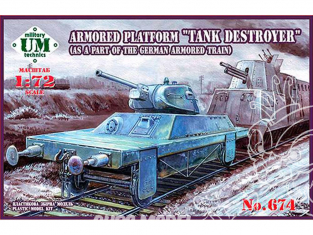 UM maquette militaire 674 Plate-forme blindée "Tank destroyer" avec T-34 (faisant partie du train blindé allemand) 1/72