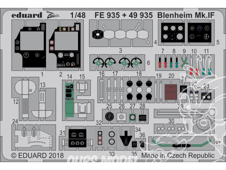 EDUARD photodecoupe avion 49935 Amélioration Blenheim Mk.IF Airfix 1/48