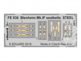EDUARD photodecoupe avion FE936 Harnais métal Blenheim Mk.IF Airfix 1/48