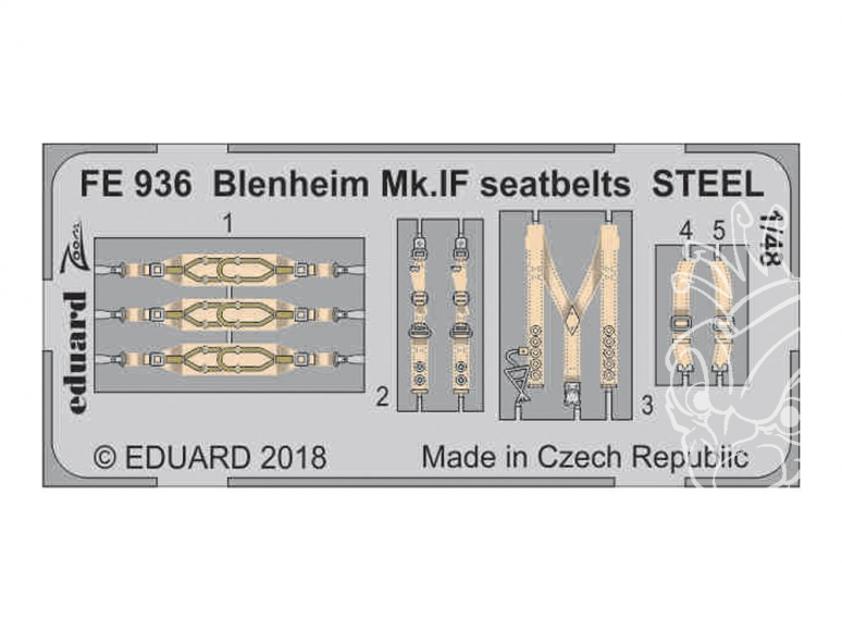 EDUARD photodecoupe avion FE936 Harnais métal Blenheim Mk.IF Airfix 1/48