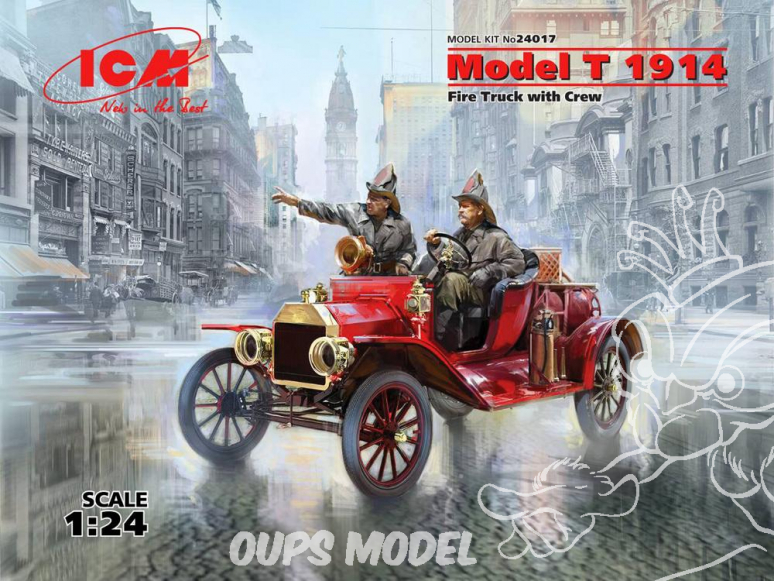 Icm maquette voiture 24017 Ford Model T 1914 Pompier avec Equipage 1/24